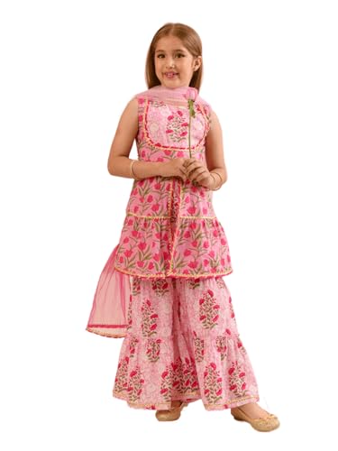 Pspeaches Girl's Cotton Kurta & Sharara (Sha-Pinklotus-4-5Y_Pink
