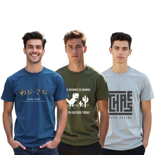Image of Nobero Men's Graphic Printed Regular Fit Cotton T-Shirt (Pack of 3)