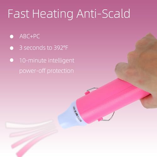 VortecSys Heat Gun, 110V 300W Handed Hot Air Gun for Crafting, 3.28FT Ultra-Long Cable Portable Heat Gun with Stand and Power Cord for Shrinking Wrapping PVC, DIY Embossing and Drying Paint (Pink)
