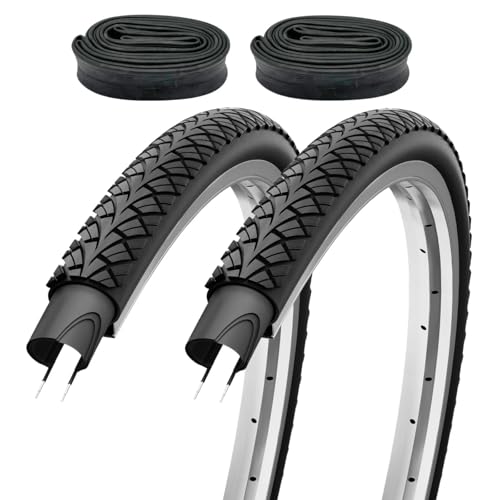 F24 Tyre 2er Set Fahrradreifen 28x1 40 Zoll 37-622 700x35c inklusive Autoventil Schläuchen AV Trekkingreifen Allround für Citybike Trekkingrad Tourenrad - Schwarz