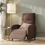 Softa Recliner Chair for Adults, Adjustable Fabric Reclining Armchair with Side Pockets and Extended Footrest, Small Push Back Single Sofa Recliner for Living Room, Home Theater Seating (Brown)