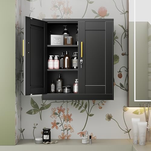 Black Metal Wall Bathroom Cabinet with Shelves