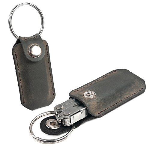 Tuff Luv 'Western' Genuine Leather Case Pocket Clip [Compatible With] Leatherman Micra / Squirt Multi-tool - Brown