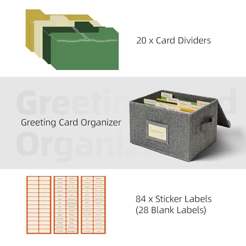 Vienrose Greeting Card Organizer Storage Box with 20 Removable Dividers, 84 Self-stick Labels, Perfect for Photos, Envelopes, Scrapbooking, Paper, Stickers Holder 1 Pack Grey by Vienrose - Image 3