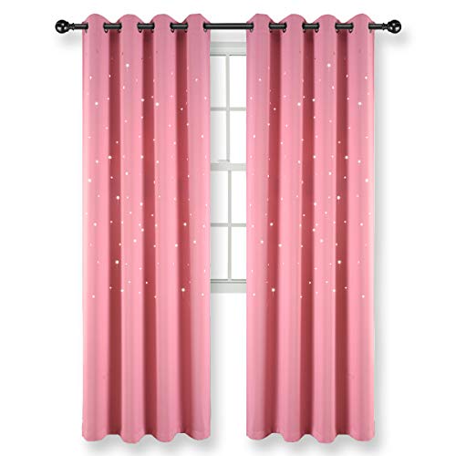 Kotile Space Curtains for Boys Room - Laser Cutting Out Star Room Darkening Curtains for Childern's Room, Royal Blue, 52 x 84 Inch, 2 Panels
