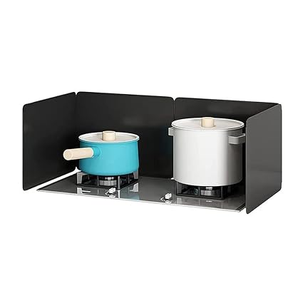 Stainless Steel Splatter Screens 4-Sided Grease Hot Oil Splash Guard Frying Pan Cover Shields Heat Insulation Cooling Mat Strainer Drain Board Dish Washing Baffle Sink Board Protector, Black