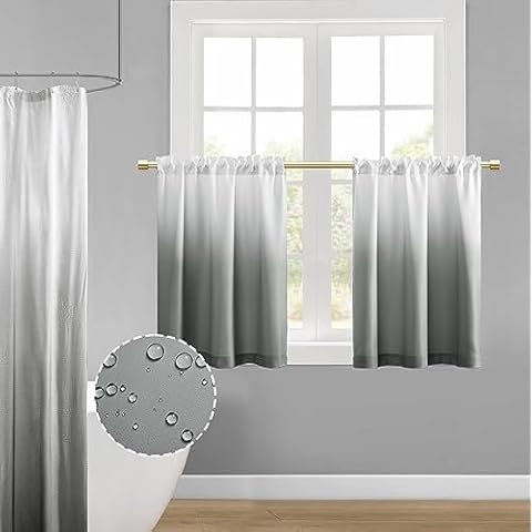 XTMYI Half Curtains for Windows Bathroom Decorative Ombre Design 80% Blackout Waterproof Blinds for Shower Window,34 x 30 Inch Length,Gray and White Cover