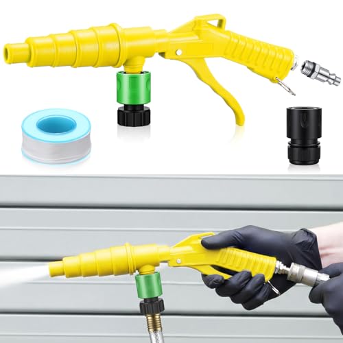 Gulfmew Coolant System Flush Gun, Lever Action Heater Core Flush Kit, Radiator/Cooling System Flusher, Air and Water Combo Flushing Set with Nozzles for 19-40 mm Hoses (Yellow)