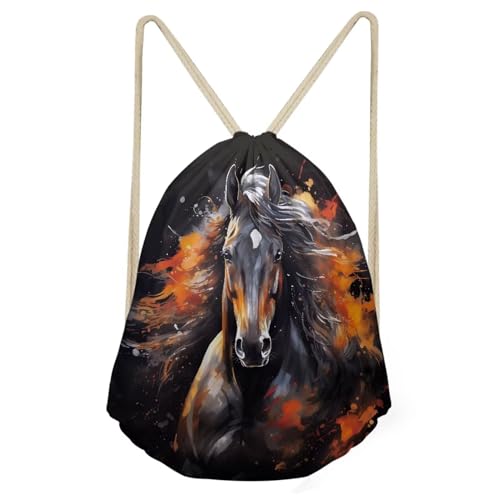 COEQINE Art Horse Backpack Girls Boys Drawstring Backpacks for School Elementary Cute Bookbags for Kids 9-15 Age 3rd 4th 5th Grade2