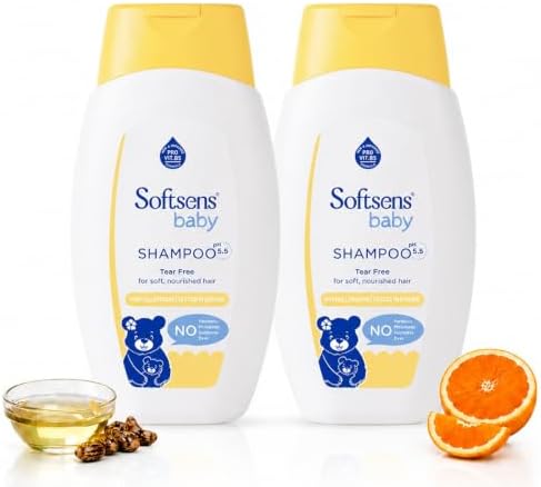 Softsens Baby Tear-Free Shampoo 200ml (Pack of 2 x 200ml) | pH 5.5 | Enriched with Castor Oil | Ultra-Mild,Dermatologically, Hypoallergenic, Paraben & Sulfate-Free Formula for Babies