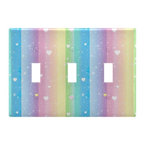 Light Switch Cover Rainbow Colored Heart Wall Plates for Electrical Outlets 3 Gang 202b6532