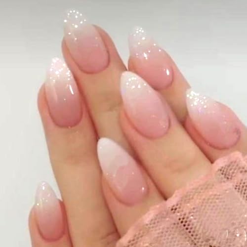 RUPOFUZA Almond Press on Nails - 24pcs Ombre Pink White