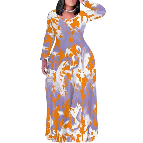 Image of PinkPatty Plus Size Maxi Dresses for Women Long Sleeve Crew Neck Sundress Casual Fall Dress with Pockets