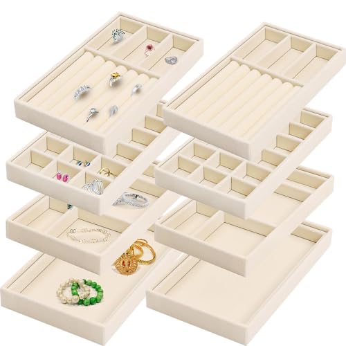 Joyería Multifuncionales Caja, 8 Piezas Bandeja de Joyería de Terciopelo Apilable, Organizador de Cajones de Joyería, Bandejas de Terciopelo para Joyas