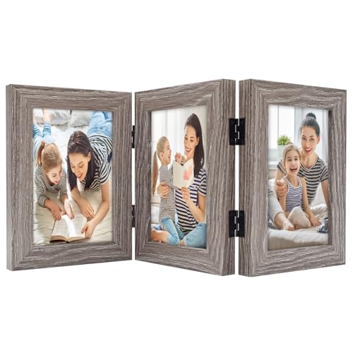 Golden State Art, 4x6 Triple Hinged Picture Frame, Grey