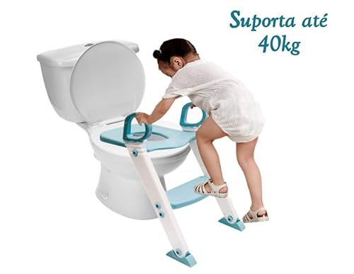 Assento Redutor Infantil Vaso Sanitário Privada Com Escada Trono Troninho (Azul)