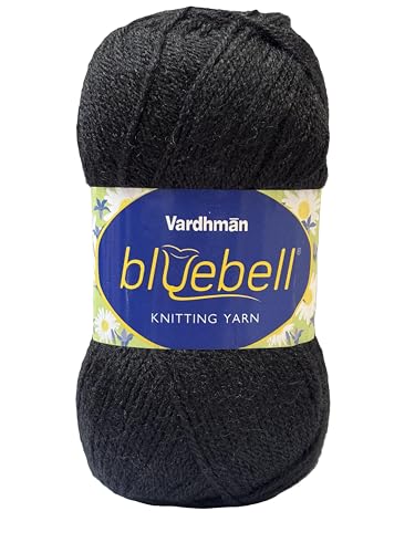 Image of Vardhman Blue Bell DK Weight Supersoft Hand Knitting & Crocheting Yarn (Pack of 1 ball - 100gram) 100% Acrylic, Multi Color Crochet Thread wool, Suitable for Craft, Babywear, Baby Blankets, Sweater, Scarf, Cap, Art & Craft - (Black - Bbell-033)
