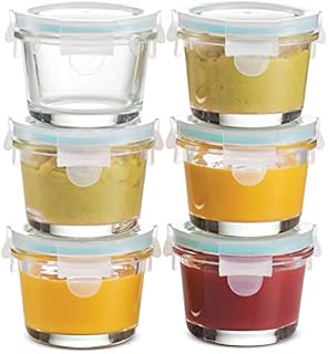 Superior Glass Baby Food Storage Containers 130ml (6-Pack) Airtight BPA-Free Locking Lids - Baby Glass Food Jars, Freezer, Microwave & Dishwasher Safe, Small Sauce Containers for Snacks & Dips