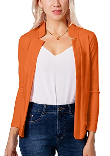 Yming Damen Frühling Jacke Elegant Bolero Einfarbig Business Vorne Offen Bürojacke Orange M