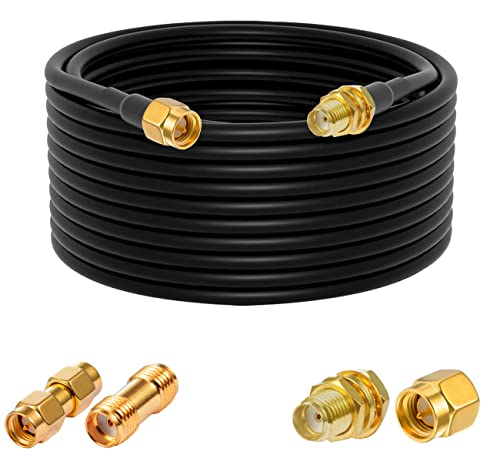 POBADY SMA Cable SMA Male to SMA Female Bulkhead RG58 32.8ft /10M RF Coaxial Cable + 2pcs SMA Adapters Kits for Router Antenna Signal Enhancer Wireless Adapter