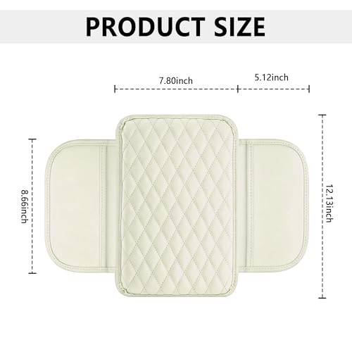 Image of Stacool Upgraded Car Center Console Cover,Microfiber Leather Car Armrest Cover Cushion with 2 Storage Bags,Universal Car Armrest Storage Box (Cream)