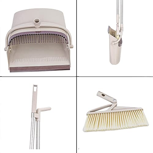 Image of ROUMYKS Broom and Dustpan Set Stand Up Broom Head and Dust Pan Combo, Remove Hair with Built-in Wisp Scraper - Kitchen, Outdoor, Hardwood Floor (Beige)