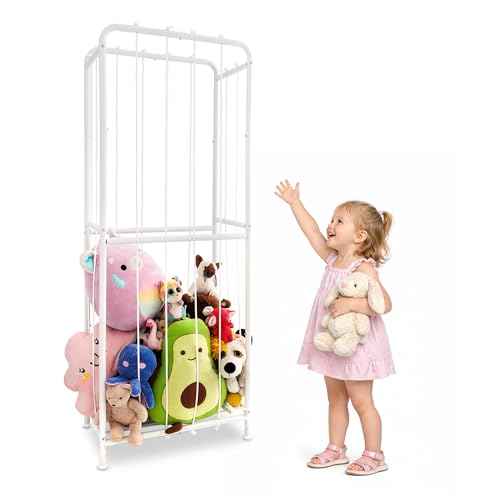 goozie Stuffed Animal Storage Organizer Large Metal Soft Toy Storage Cage with Non-Elastic Ropes Space Saving Vertical Cuddly Toy Holder for Kids Nursery Bedroom & Playroom