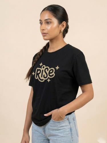 Image of Rise Unisex Cotton T-Shirt - Stand Up & Move Forward | Regular Fit | Half Sleeve | Round Neck Printed Casual Tee for Men & Women | Lightweight T-Shirt