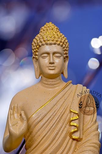 Image of Beautiful Sitting Buddha Idol Statue for Home & Garden Living Room | Healing Spirit Blessing Buddha Statue - 15 Inch Size (Beige Colour)