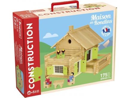 pour jeujura - Coffret Chalet Maison en rondins 175 Pieces en Bois - Jeu Construction 5 Ans - Made in France - Set Jouet et Carte