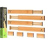 ANTOWIN Bamboo Drawer Dividers Organizers, Drawer Separators Splitter,17-22 inches Long Adjustable Spring-loaded Organizer for Large Utensil, Clothes, Tools Drawers(yellow)