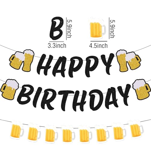 Image of Beer Birthday Banner for Beer Party and Birthday Wedding Party Supplies (Black)