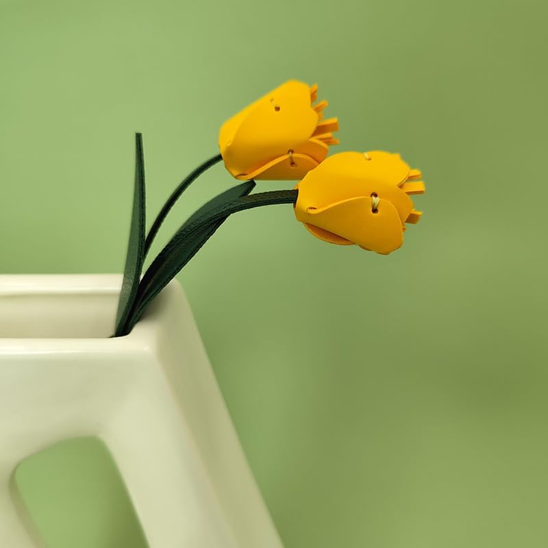 Leather Tulip Flower Keychain, Boho Floral Accessories Key Chains for Women Girls Wallet Purse Ring Pendant Charms - Image 5