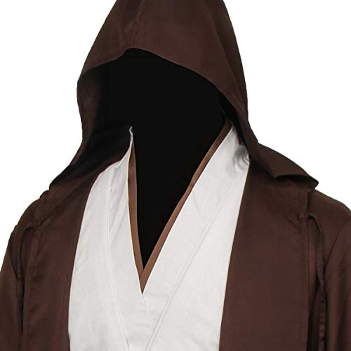 Jila Men & Kids Tunic Hooded Robe Cloak Knight Gothic Fancy Dress Halloween Masquerade Cosplay Costume Cape (3XL, Brown Tunic Cloak Set)