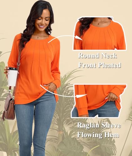 Womens 2025 Fall Tunic Tops Casual Long Sleeve Pleated Blouse Warm Loose Dressy Tshirt For Legging4