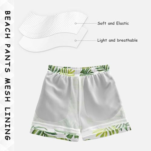 Pigsaly Boys' Swim Board Shorts Watercolor Green Palm Leaves Boy's Swim Trunks Kids Swimwear 5T4