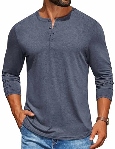 Henley Shirts T-shirt de couleur bleu marine pour homme de taille S