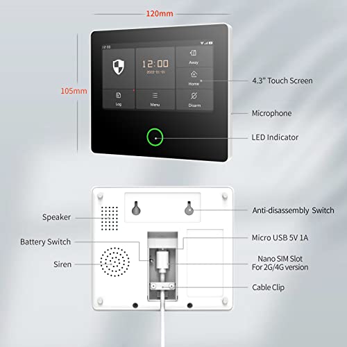 Staniot 8-teilig Komplette Alarmanlage, 4G GSM WiFi Secpanel 5 Funk-Alarmanlage fürs Haus, IPS-Touchscreen-Panel, Türsensor, Bewegungsmelder, Fernbedienung, High-Dezibel-Sirene, Kompatibel mit Alexa - Image 5