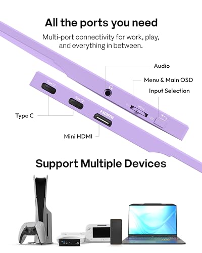 Image of Pixio PX160 Wave Purple Portable Monitor 15.6 inch 60Hz FHD 1080p IPS Panel HDR Screen Cover Stand USB-C HDMI Laptop Screen Extender Portable Monitor for Laptop, PC, Console, Phone
