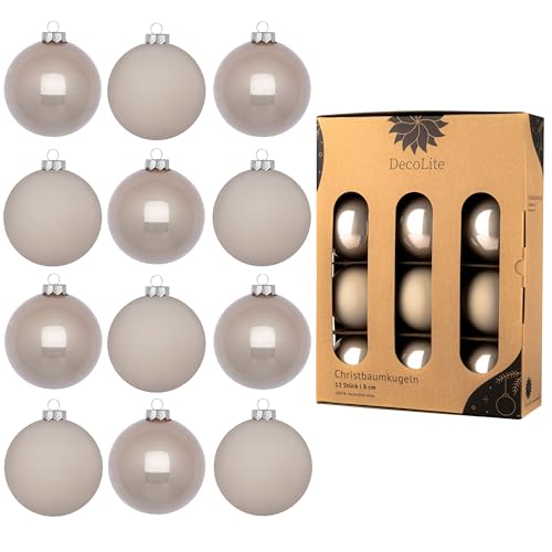 DecoLite: Christbaumkugeln aus Glas Ø 8 cm (12 Stück) - Beige -...