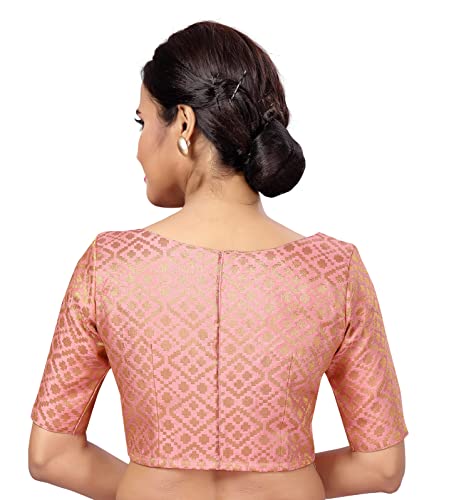 Image of Studio Shringaar Women's Readymade Brocade Elbow Length Sleeves Saree Blouse