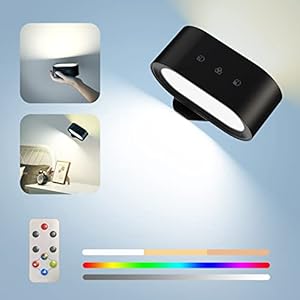 Wall Lights, Battery Operated Wall Sconces RGB Ambient Lighting, Color Changing Rechargeable Wall Lamp Fixture with 3 Color Temps, Dimmable LED Lights for Bedroom Reading