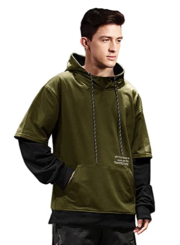 Image of EYEBOGLER Men's Cotton Blend Colorblocked Hooded Neck Full Sleeves Regular Fit Sweatshirt