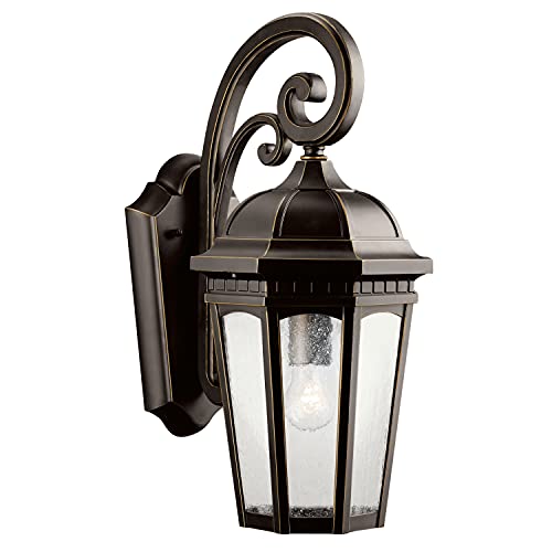 Free Shipping Offer Courtyard 17.75" 1 Light Outdoor Wall Light with Clear Seeded Glass in Rubbed Bronze