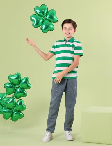 Image of COSLAND Boys' Striped Polo Shirt, Cotton Short Sleeve Shirt, X-Small-Large