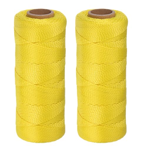 sourcing map 2pcs Twisted Nylon Mason Line 1.5mm x 500 Ft Braided Twine String Lines for Fishing Gardening Crafting, Fluorescent Yellow