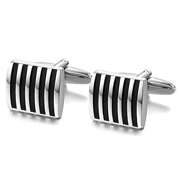 Cufflinks for Men Boys Silver Cuff links Formal Stainless Steel Black Cufflink For Men Birthday Gift Anniversary Husband Cuff Links Cufflinks Set for Mens Boys Man Boy Valentine Gifts -A30-image-25