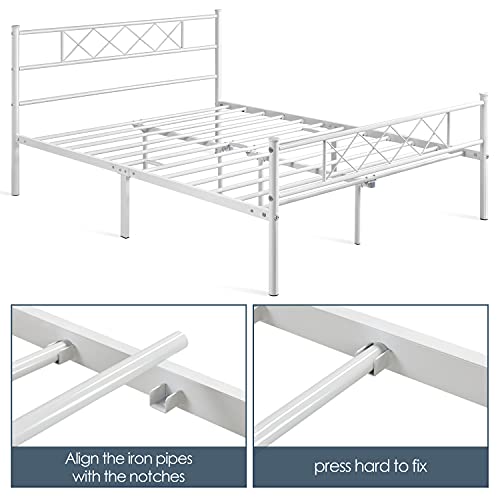 Yaheetech Metal Platform Bed Frame Mattress Foundation With Headboard And Footboard No Box Spring Needed Under Bed Storage Steel Slats White Full Size #TOP5