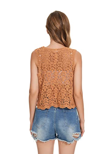 Image of Womens Floral Crochet Lace Trim Sleeveless Open Front Vest Cardigan