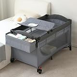 ベビーベッド 折りたたみ マットレス付 キャスター付き キャリーバッグ付 添い寝ベッド 折り畳み おむつ替えテーブル付 ベビーサークル 畳めるベビーベッド お昼寝マット 軽量 コンパクト 新生児用 出産祝い 123cm